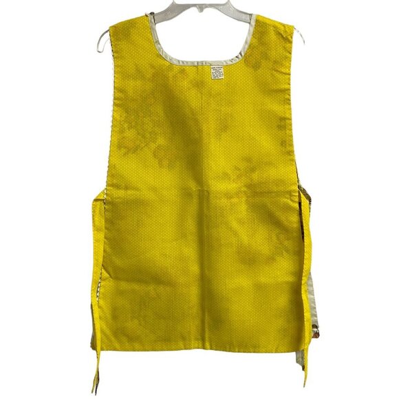 Women Yellow Orange Reversible Bib Apron Fruit Floral Pattern Vintage Autumn - Picture 4 of 14